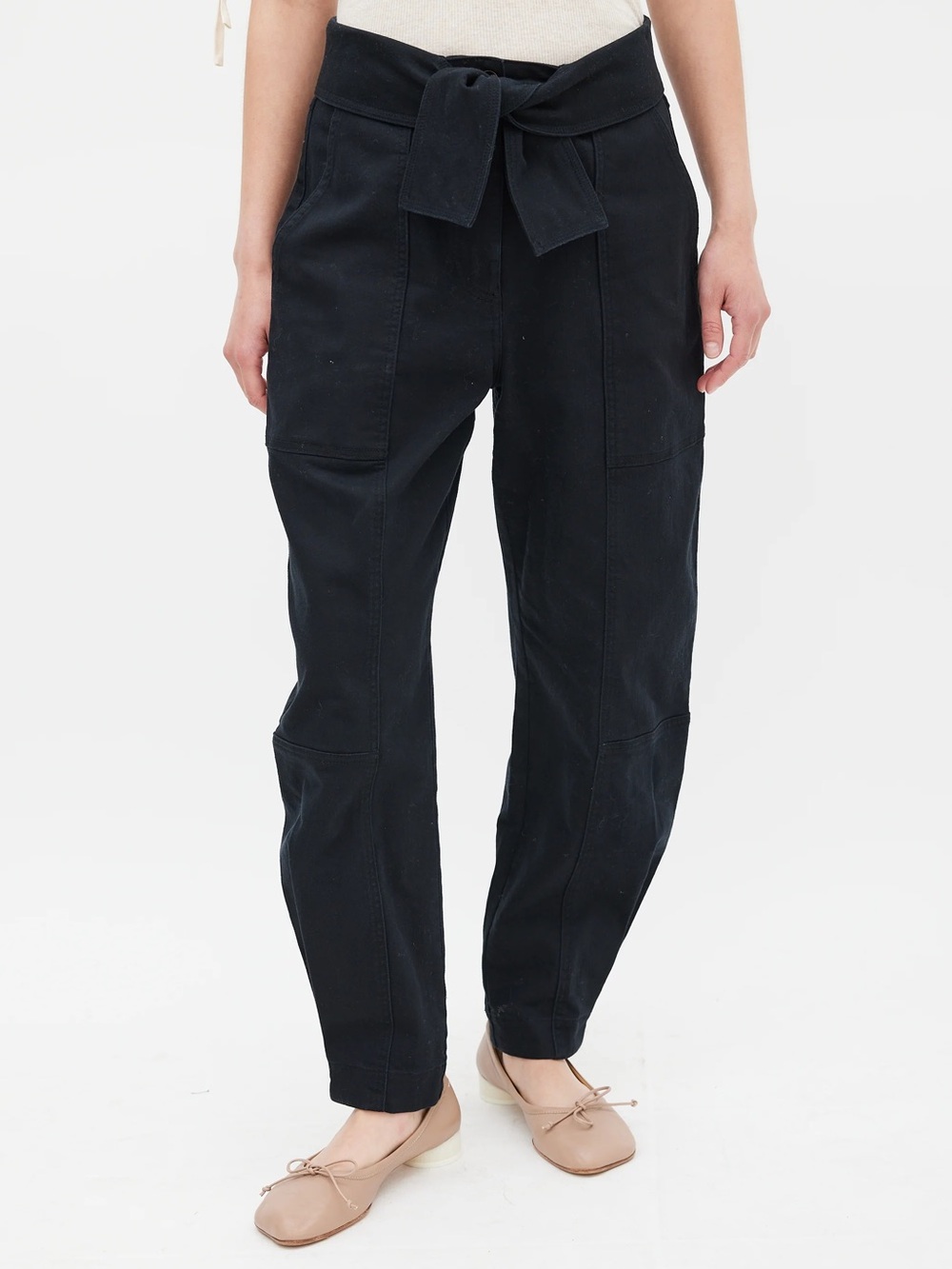 $375 Ulla Johnson Storm Tie Waist Tapered Cargo Pants - Size 8 Black